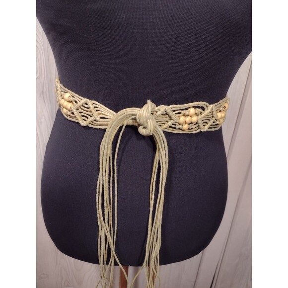 Unbranded Accessories - Vintage Braided Macrame Woven Rope Belt Size S Fringe Boho Hippie Art